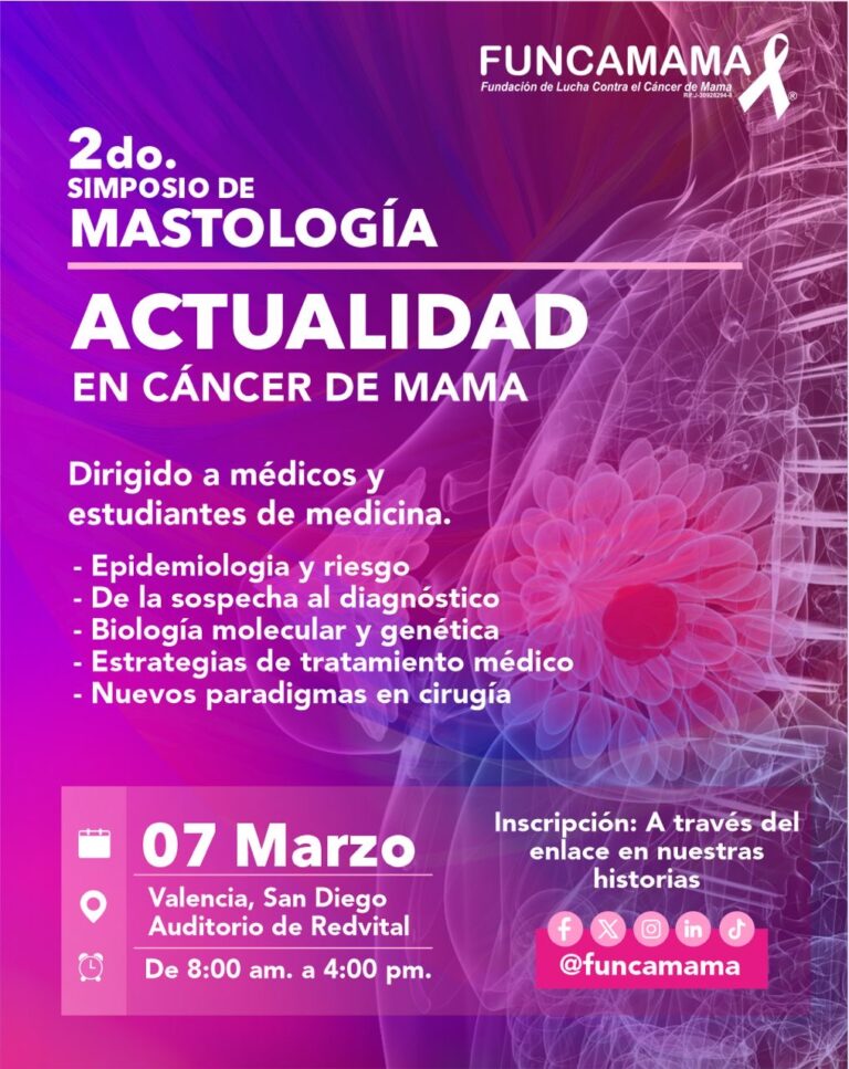 Funcamama realizará 2do. simposio “actualidad en cáncer de mama” para fortalecer la formación médica en Carabobo